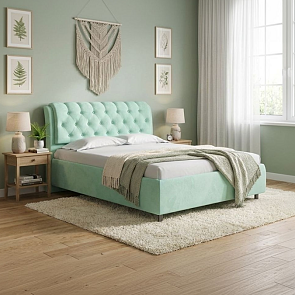 Кровать Chester Tall велюр teddy 337 мятный 1200x2000, изголовье мягкое