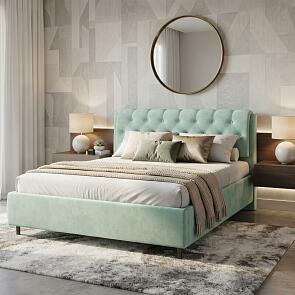 Кровать Chester Tall велюр teddy 337 мятный 1400x2000, изголовье мягкое