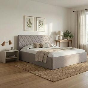 Кровать Fresco Plus рогожка nice латте без П/М 1200x2000, изголовье мягкое