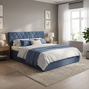 Кровать Fresco Plus рогожка nice океан без П/М 1200x2000, ортопедическое основание, изголовье мягкое