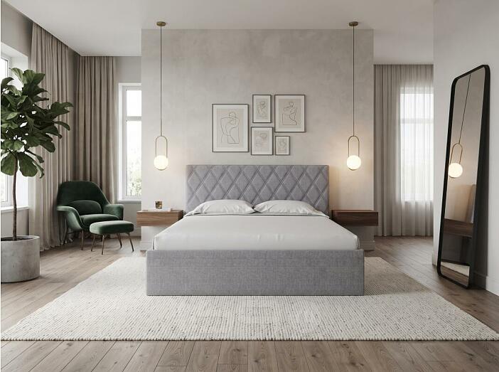 Кровать Fresco Plus рогожка nice серебряный без П/М 1400x2000, ортопедическое основание, изголовье мягкое