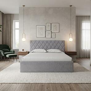 Кровать Fresco Plus рогожка nice серебряный без П/М 1400x2000, ортопедическое основание, изголовье мягкое