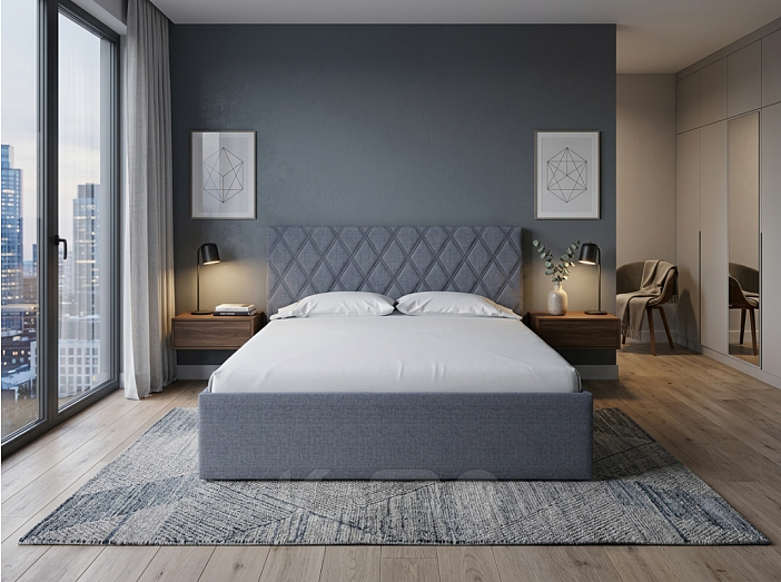 Кровать Fresco Plus рогожка nice серый без П/М 1400x2000, ортопедическое основание, изголовье мягкое