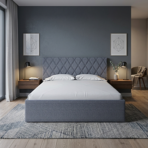 Кровать Fresco Plus рогожка nice серый без П/М 1400x2000, ортопедическое основание, изголовье мягкое