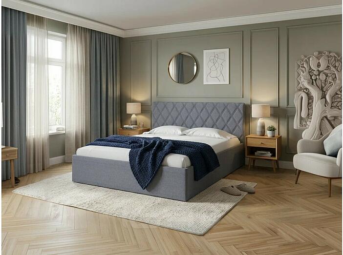 Кровать Fresco Plus рогожка nice серый без П/М 900x2000, изголовье мягкое