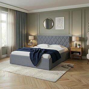 Кровать Fresco Plus рогожка nice серый без П/М 900x2000, изголовье мягкое