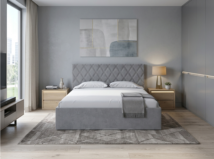 Кровать Fresco Plus велюр ultra осенний туман без П/М 1400x2000, ортопедическое основание, изголовье мягкое