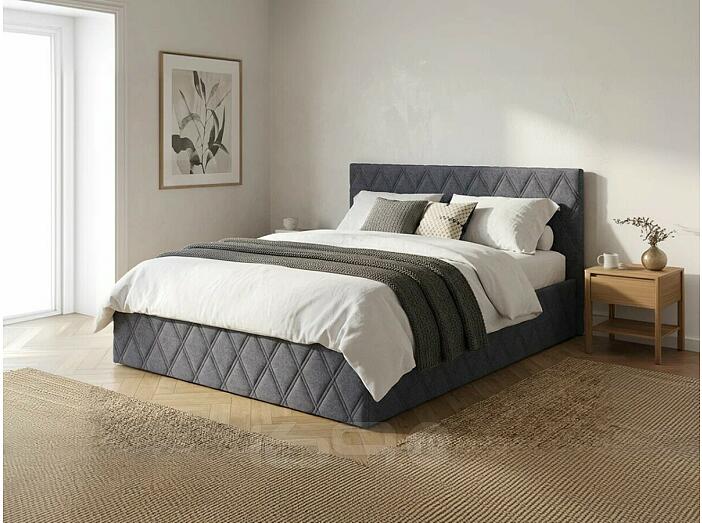 Кровать Fresco с бельевым ящиком рогожка nice графит 900x2000, изголовье мягкое