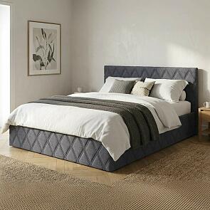 Кровать Fresco с бельевым ящиком рогожка nice графит 900x2000, изголовье мягкое