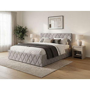Кровать Fresco с бельевым ящиком рогожка nice кремовый 1200x2000, изголовье мягкое