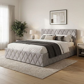 Кровать Fresco с бельевым ящиком рогожка nice кремовый 1200x2000, изголовье мягкое