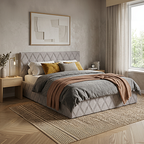 Кровать Fresco с бельевым ящиком рогожка nice кремовый 900x2000, изголовье мягкое