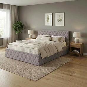 Кровать Fresco с бельевым ящиком рогожка nice латте 1200x2000, изголовье мягкое