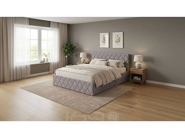 Кровать Fresco с бельевым ящиком рогожка nice латте 1200x2000, изголовье мягкое
