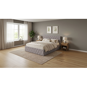 Кровать Fresco с бельевым ящиком рогожка nice латте 1200x2000, изголовье мягкое