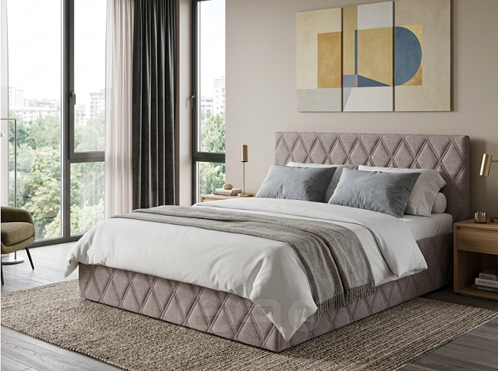 Кровать Fresco с бельевым ящиком рогожка nice латте 1400x2000, изголовье мягкое