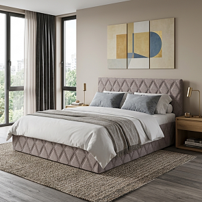 Кровать Fresco с бельевым ящиком рогожка nice латте 1400x2000, изголовье мягкое