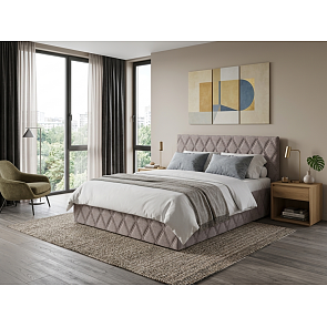 Кровать Fresco с бельевым ящиком рогожка nice латте 1400x2000, изголовье мягкое