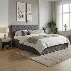 Кровать Fresco с бельевым ящиком рогожка nice мокко 1200x2000, изголовье мягкое