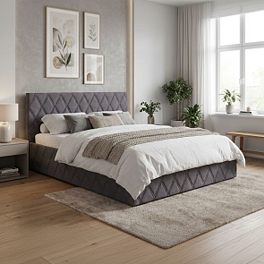 Кровать Fresco с бельевым ящиком рогожка nice мокко 1200x2000, изголовье мягкое
