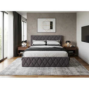 Кровать Fresco с бельевым ящиком рогожка nice мокко 1400x2000, изголовье мягкое