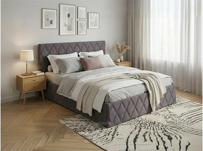 Кровать Fresco с бельевым ящиком рогожка nice мокко 900x2000, изголовье мягкое