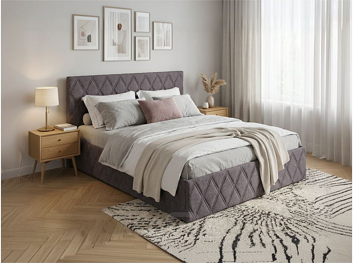 Кровать Fresco с бельевым ящиком рогожка nice мокко 900x2000, изголовье мягкое