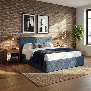 Кровать Fresco с бельевым ящиком рогожка nice океан 1200x2000, изголовье мягкое