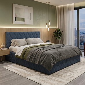 Кровать Fresco с бельевым ящиком рогожка nice океан 1400x2000, изголовье мягкое