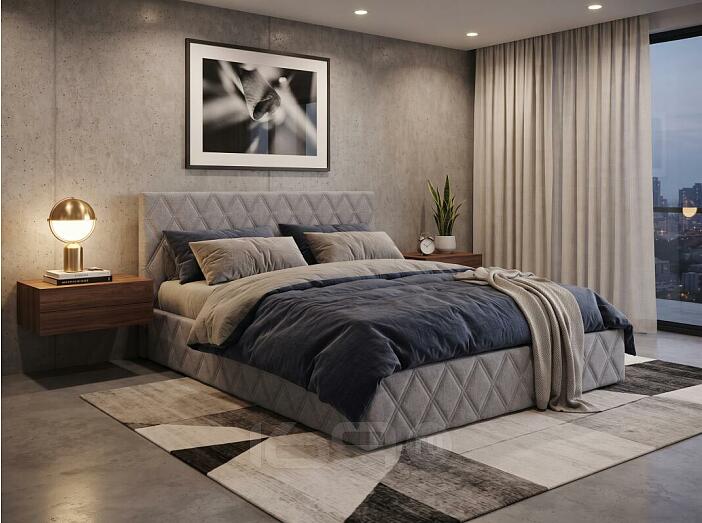 Кровать Fresco с бельевым ящиком рогожка nice серебряный 1600x2000, изголовье мягкое