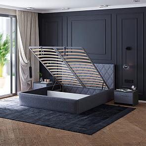 Кровать Fresco с бельевым ящиком рогожка nice серый 1200x2000, изголовье мягкое