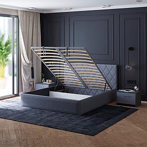 Кровать Fresco с бельевым ящиком рогожка nice серый 1400x2000, изголовье мягкое