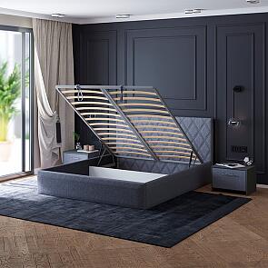 Кровать Fresco с бельевым ящиком рогожка nice серый 900x2000, изголовье мягкое