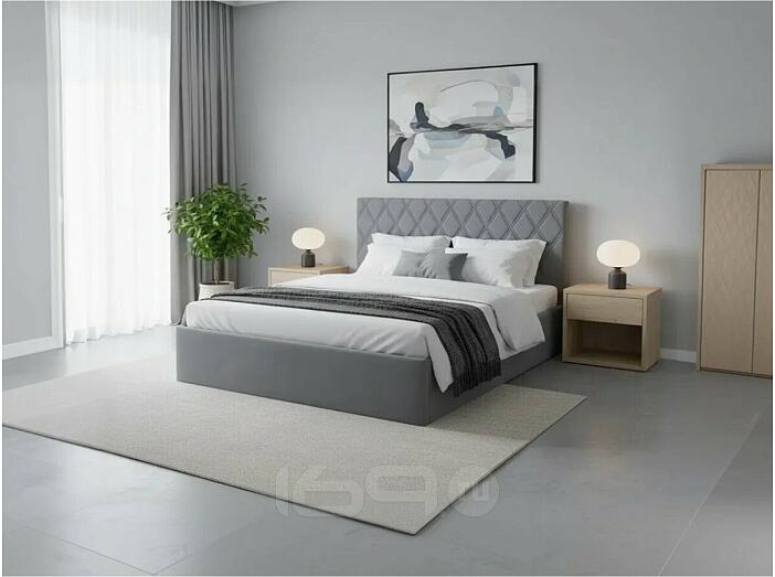 Кровать Fresco с бельевым ящиком велюр ultra осенний туман 1400x2000, изголовье мягкое