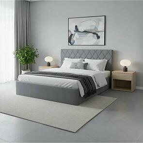 Кровать Fresco с бельевым ящиком велюр ultra осенний туман 1400x2000, изголовье мягкое
