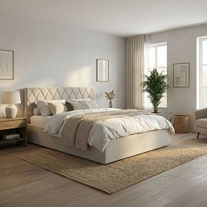 Кровать Fresco с бельевым ящиком велюр ultra песочный 1200x2000, изголовье мягкое