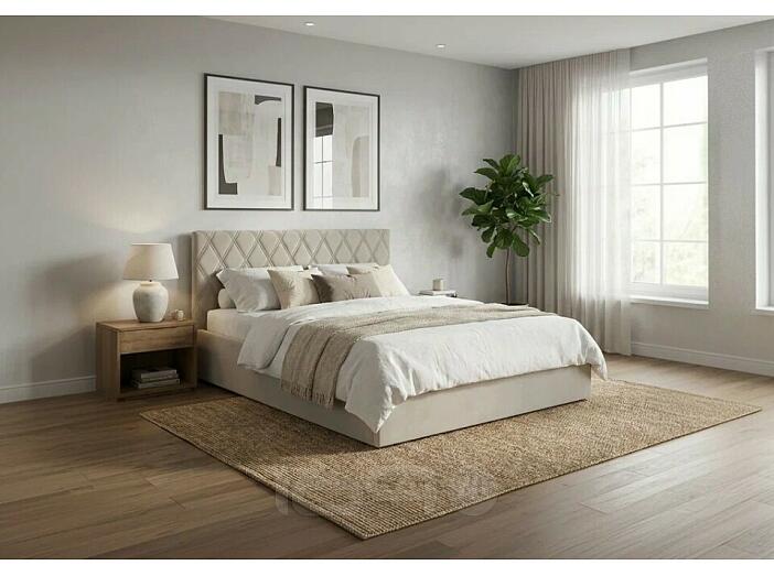 Кровать Fresco с бельевым ящиком велюр ultra песочный 1400x2000, изголовье мягкое