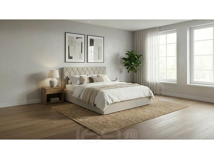 Кровать Fresco с бельевым ящиком велюр ultra песочный без подъёмного механизма 1400x2000, без ортопедического основания, изголовье мягкое