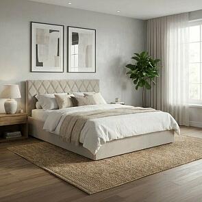 Кровать Fresco с бельевым ящиком велюр ultra песочный 1400x2000, изголовье мягкое