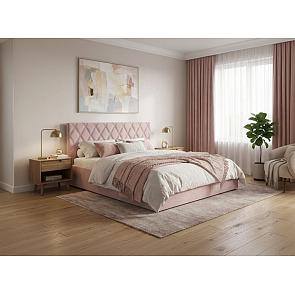 Кровать Fresco с бельевым ящиком велюр ultra розовый мусс 1200x2000, изголовье мягкое