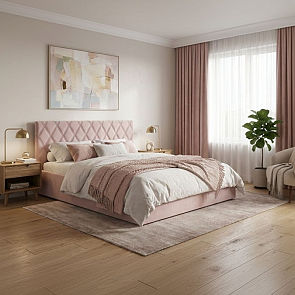 Кровать Fresco с бельевым ящиком велюр ultra розовый мусс 1200x2000, изголовье мягкое