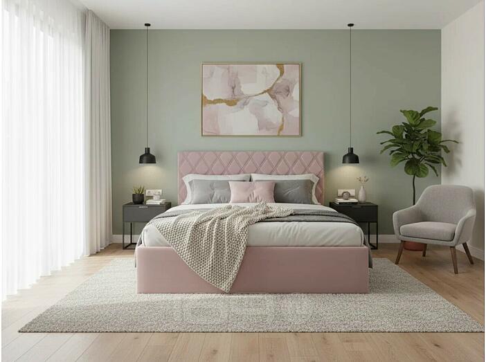 Кровать Fresco с бельевым ящиком велюр ultra розовый мусс 1400x2000, изголовье мягкое