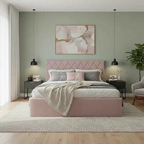 Кровать Fresco с бельевым ящиком велюр ultra розовый мусс 1400x2000, изголовье мягкое