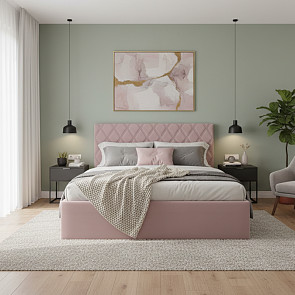 Кровать Fresco с бельевым ящиком велюр ultra розовый мусс 1400x2000, изголовье мягкое