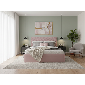 Кровать Fresco с бельевым ящиком велюр ultra розовый мусс 1400x2000, изголовье мягкое
