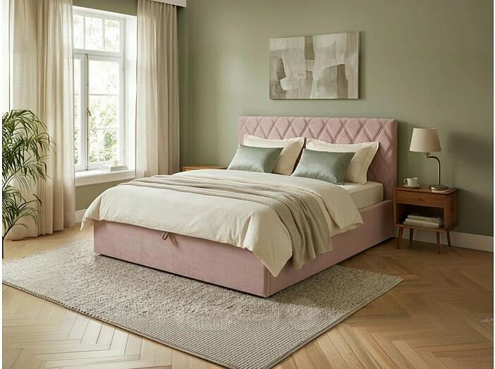Кровать Fresco с бельевым ящиком велюр ultra розовый мусс 900x2000, изголовье мягкое