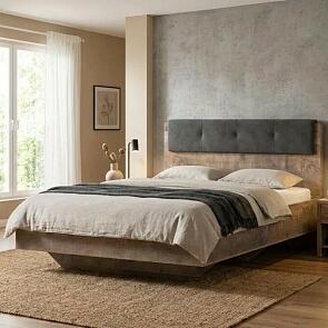 Кровать Hugo без обивки дуб гранж песочный без подъёмного механизма 1400x2000, без ортопедического основания, изголовье жесткое