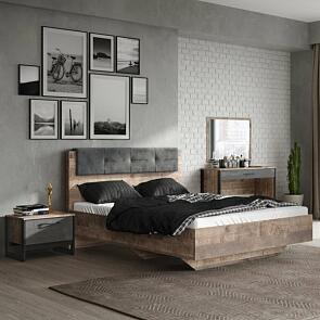 Кровать Hugo без обивки дуб гранж песочный без подъёмного механизма 1600x2000, без ортопедического основания, изголовье жесткое