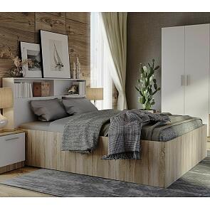 Кровать Илга без обивки дуб сонома без П/М 1600x2000, изголовье жесткое