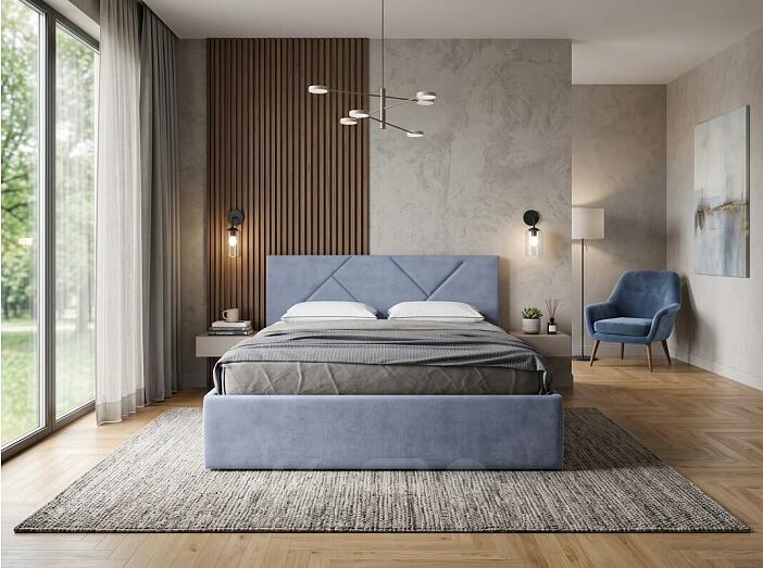 Кровать Лима велюр голубой 1600x2000, изголовье мягкое